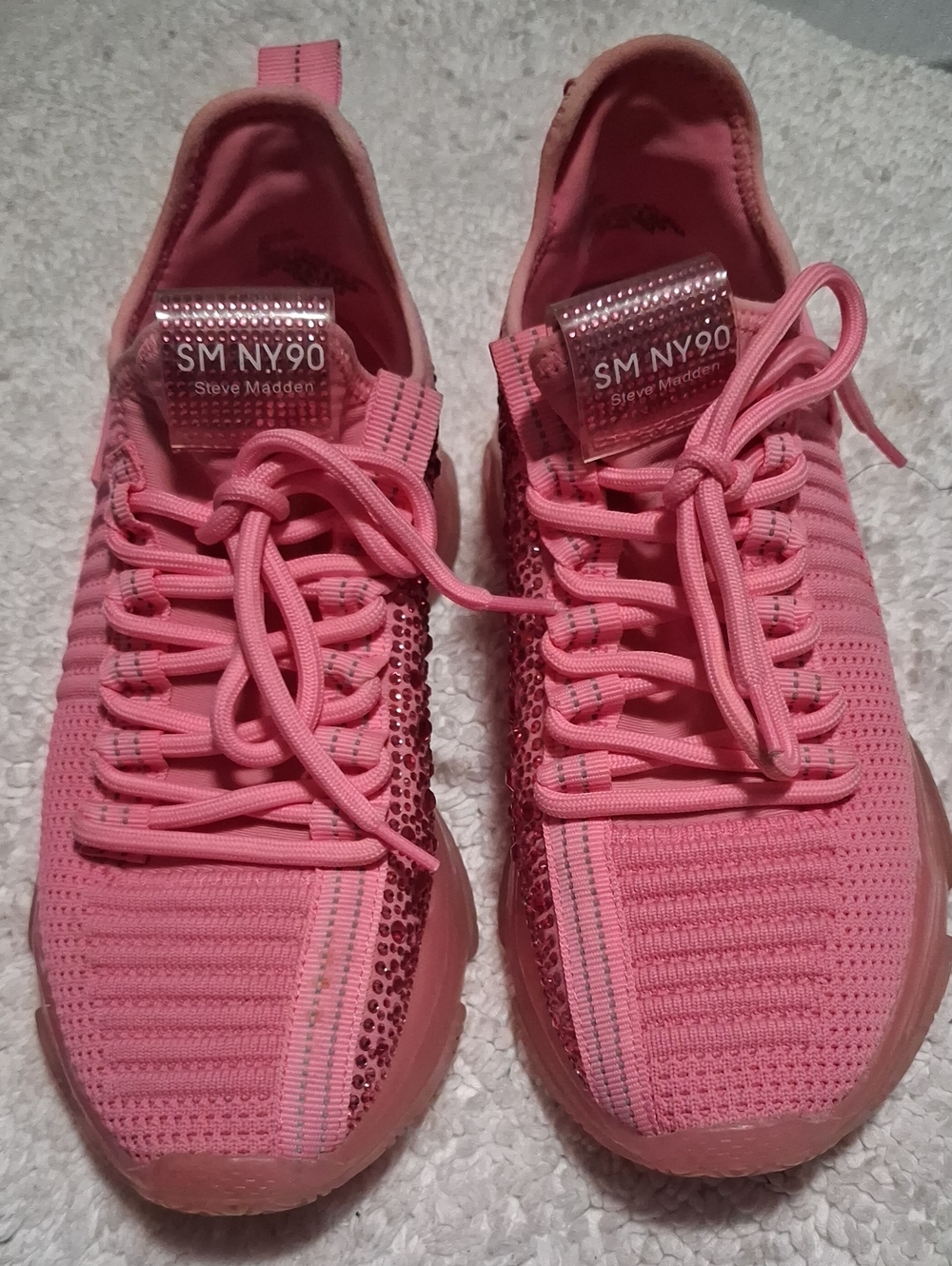 Steve Madden Pink Knit SM NY90 Women's Sneakers with Sequin Detail